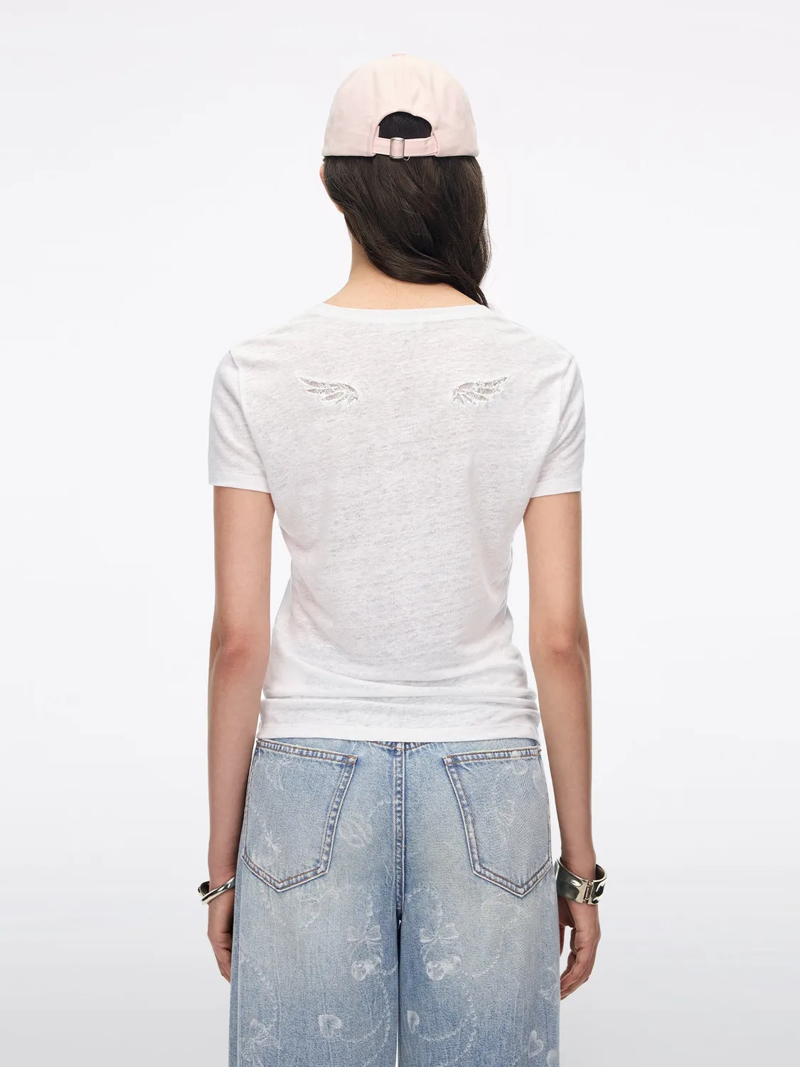 Miss Sixty V-hals t-shirt hvid blonde-vinger perler