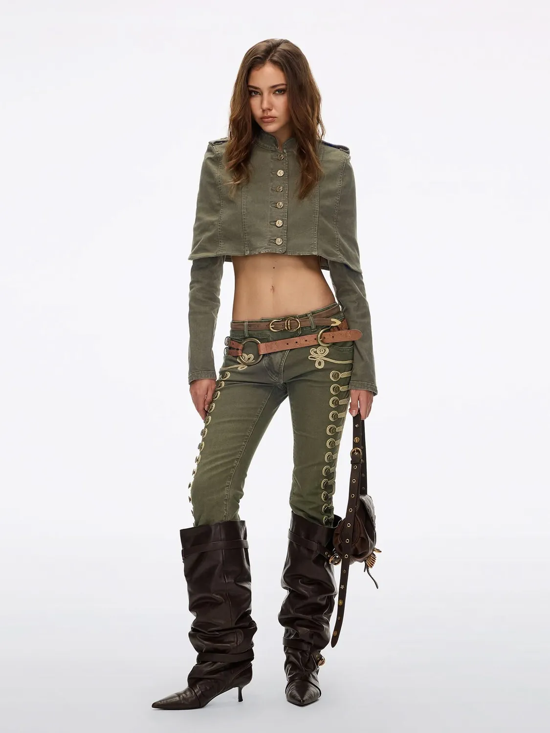Miss Sixty Cropped Denimjakke Armygrøn slub