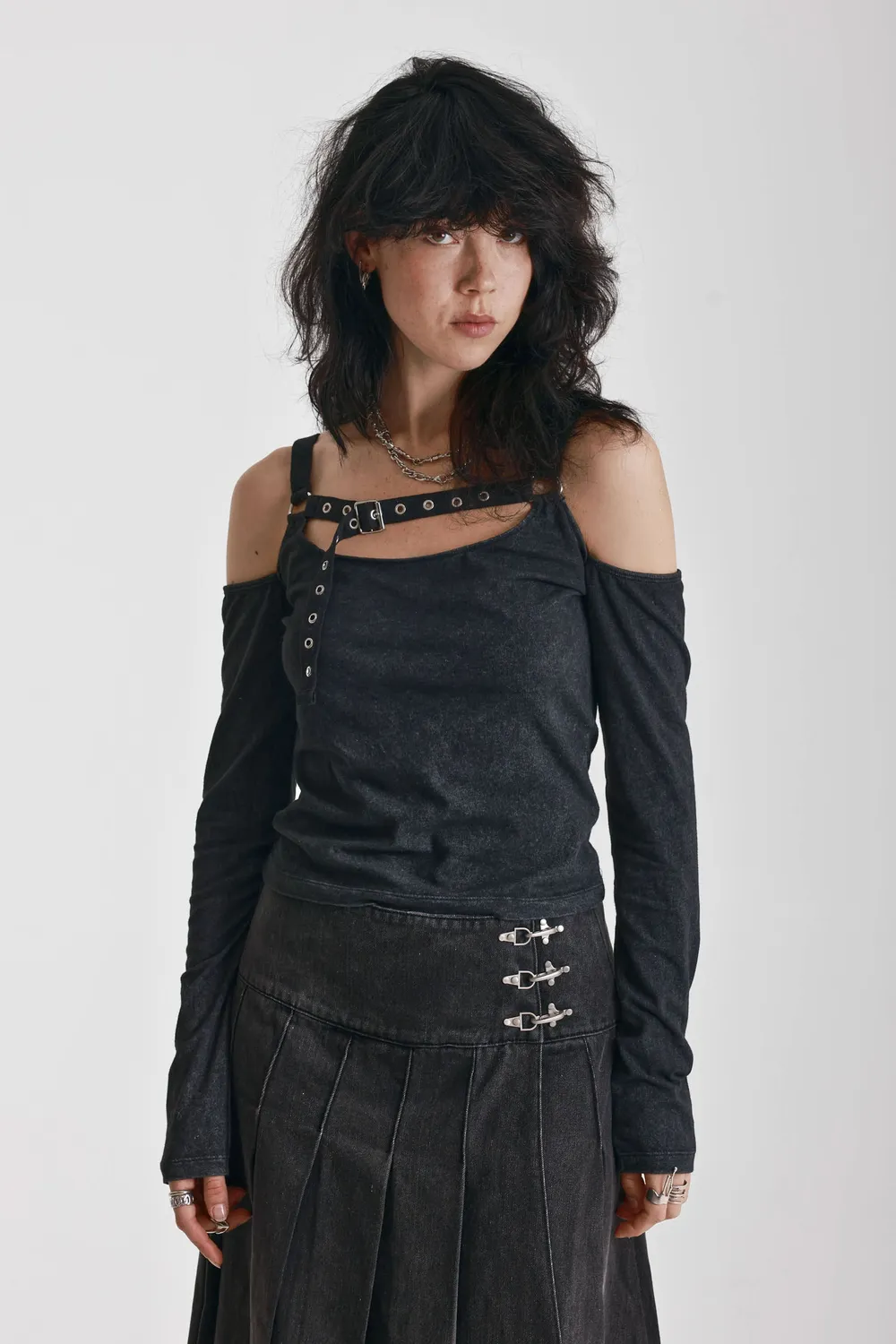 The Ragged Priest Sucker off shoulder top sort langærmet