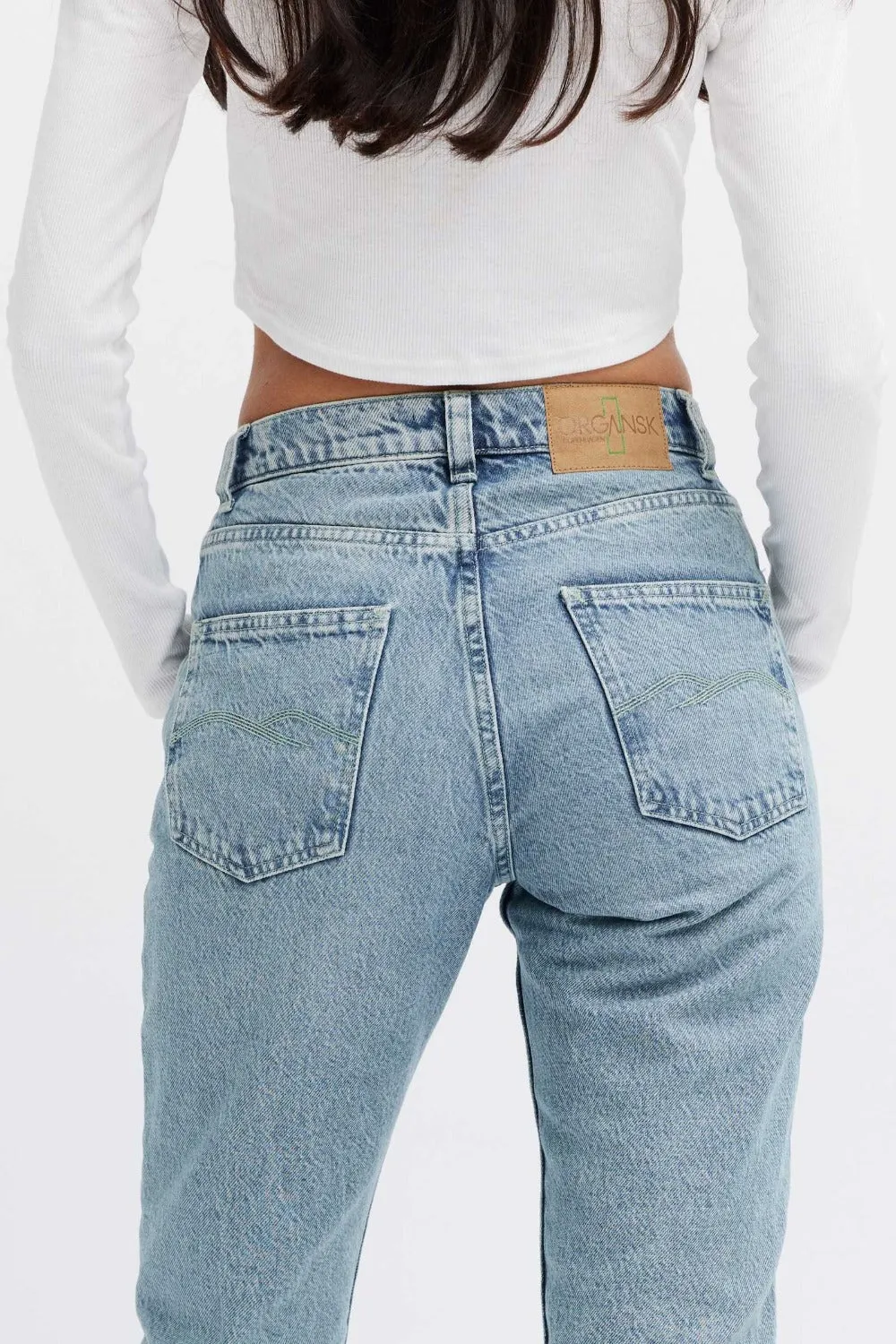 Organsk Aqua Ocean Breeze jeans turkis høj talje