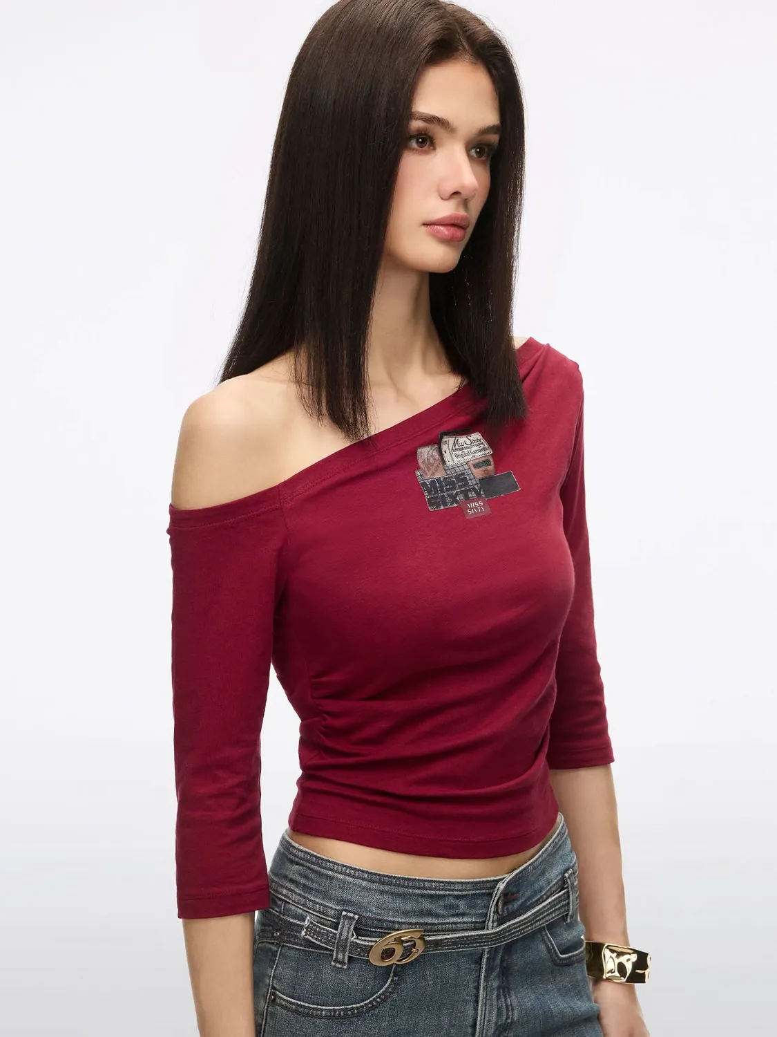 Miss Sixty asymmetrisk off-shoulder t-shirt bright red