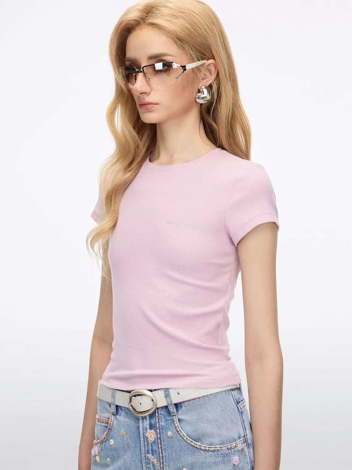 Miss Sixty cropped t-shirt baby pink rygudskæring