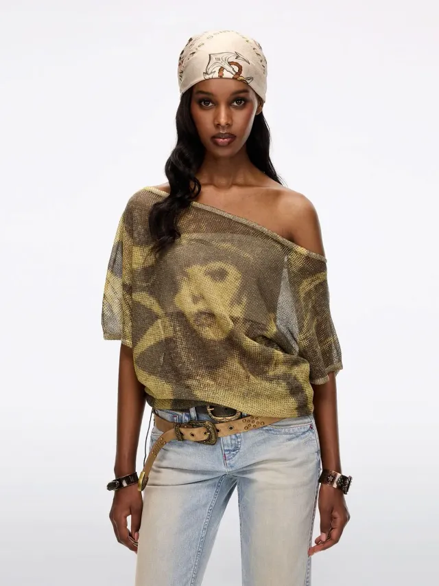 Miss Sixty Asymmetric Strik retrogrøn hør off-shoulder