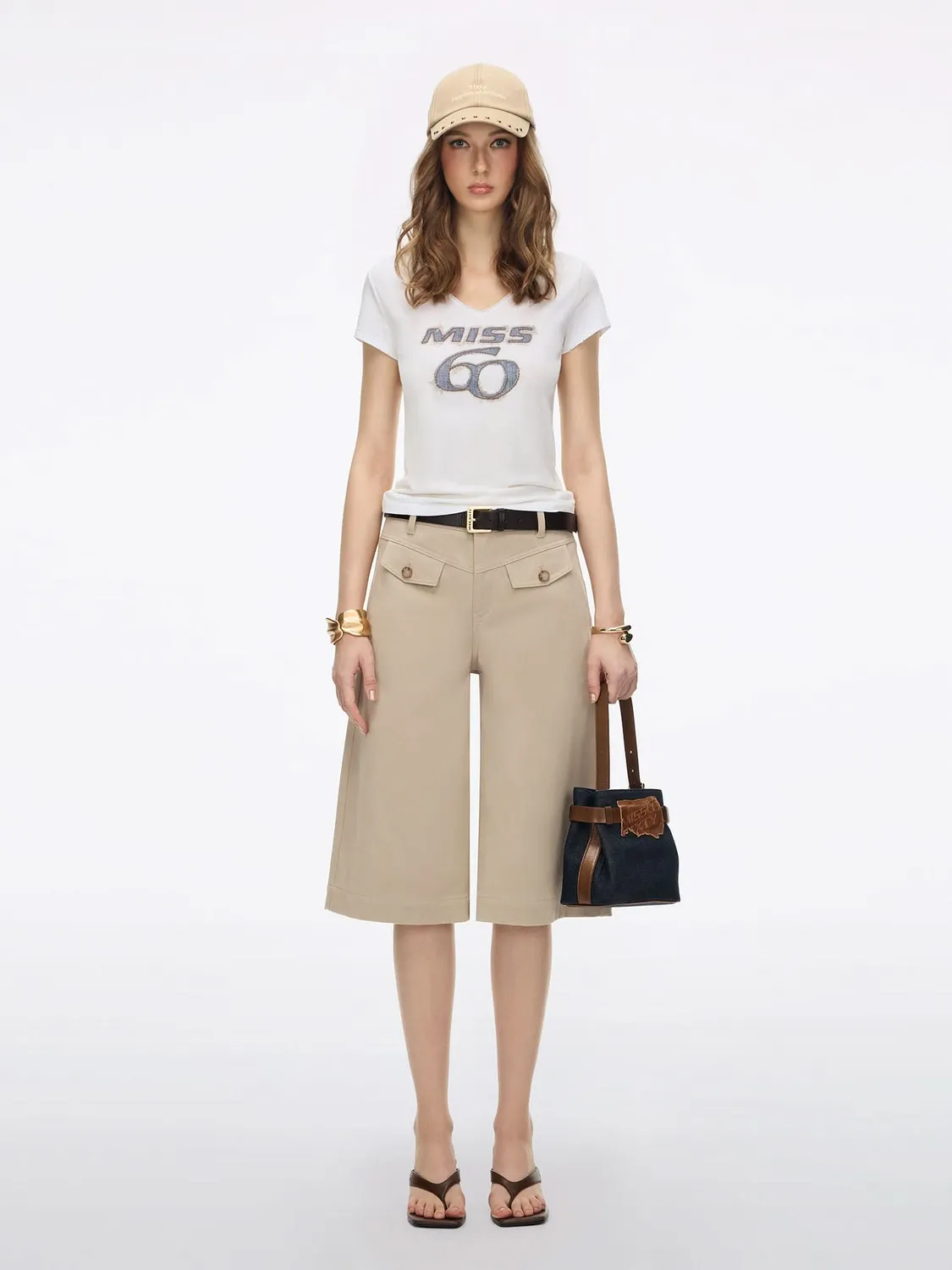 Miss Sixty logo t-shirt off white broderet V-hals