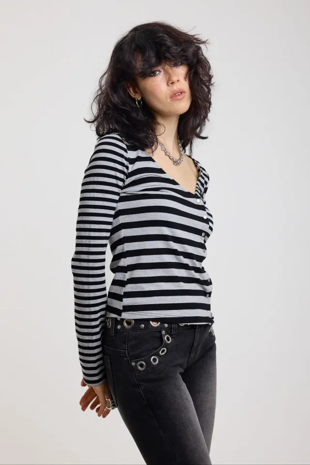 The Ragged Priest Tally Mixed Stripe top str. 10 sort