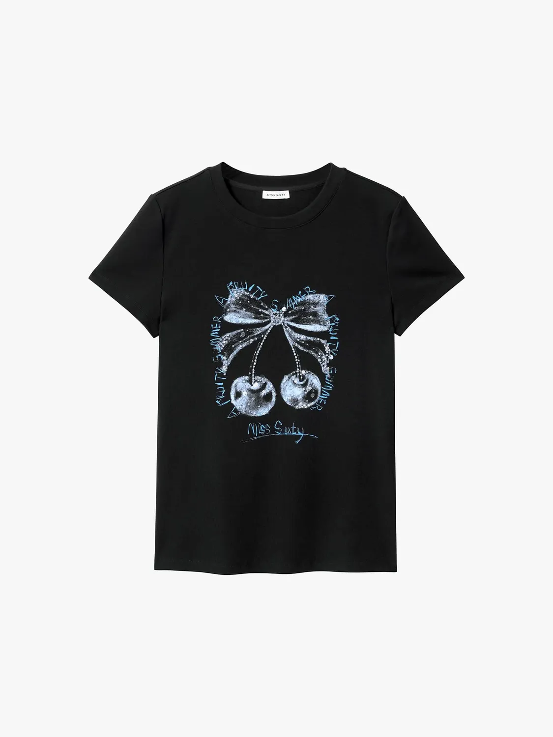Miss Sixty t-shirt black med perler kirsebær og sløjfe