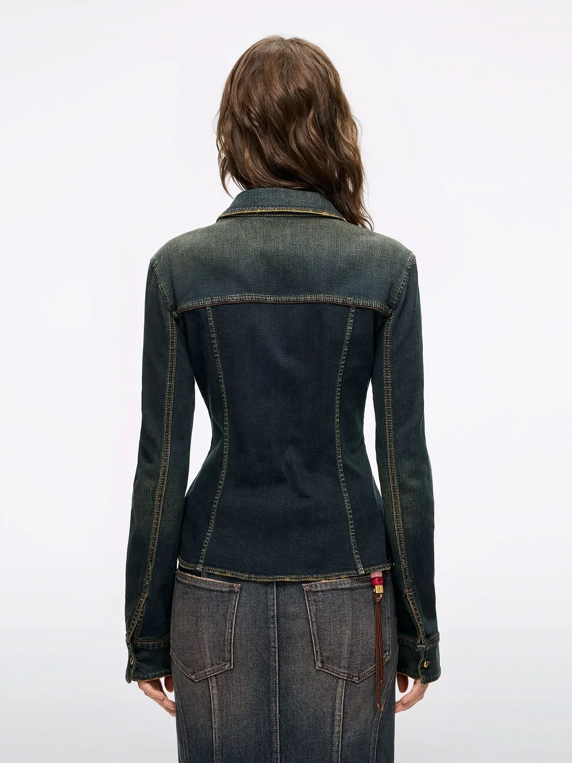 Miss Sixty cropped denimskjorte blå bomuld retro vask