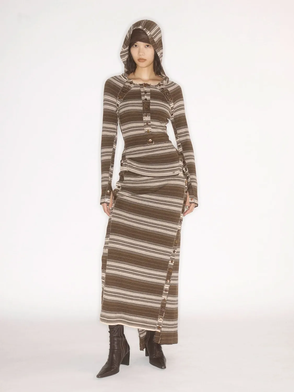 Miss Sixty strik mørkebrun beige uld hætte knapper