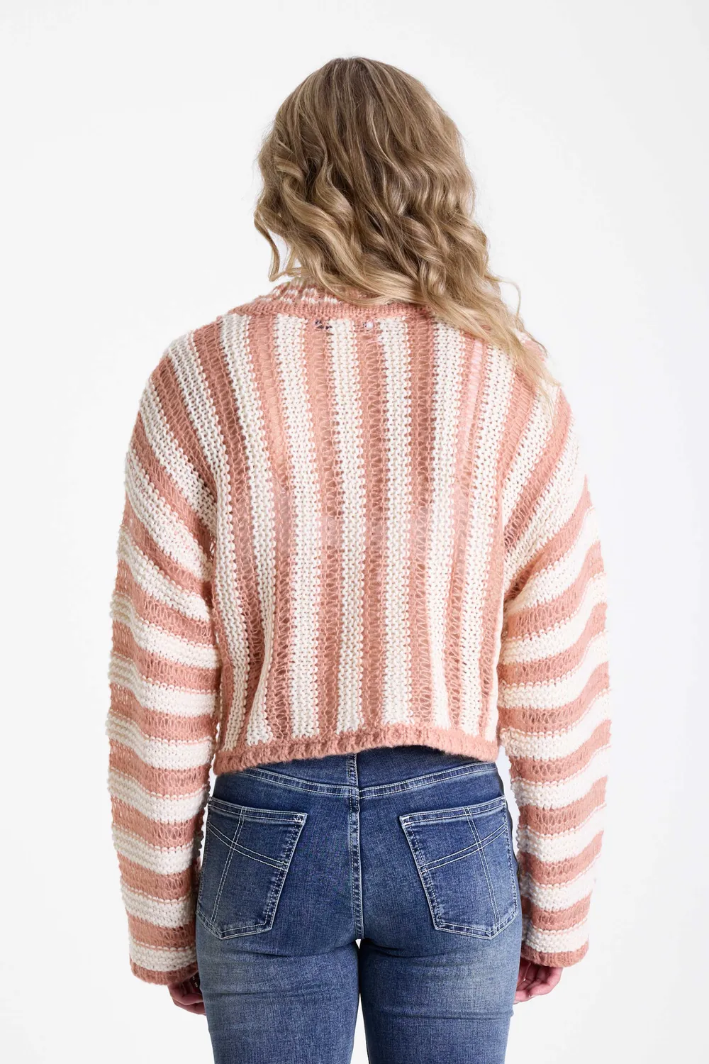 The Ragged Priest Plumb Stripe V-Neck strik lyserød