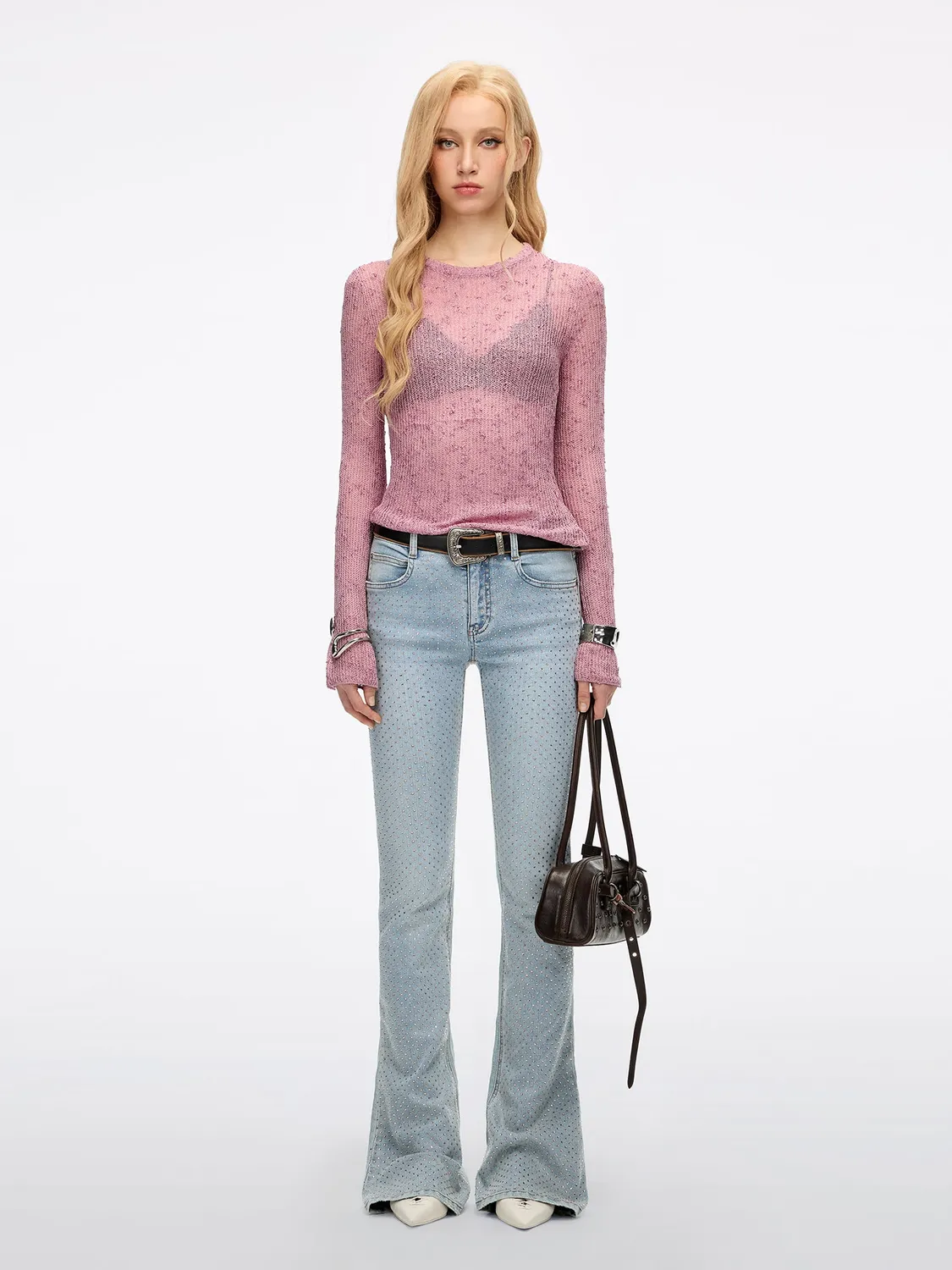Miss Sixty Rhinestone Flare Jeans lyseblå stretch