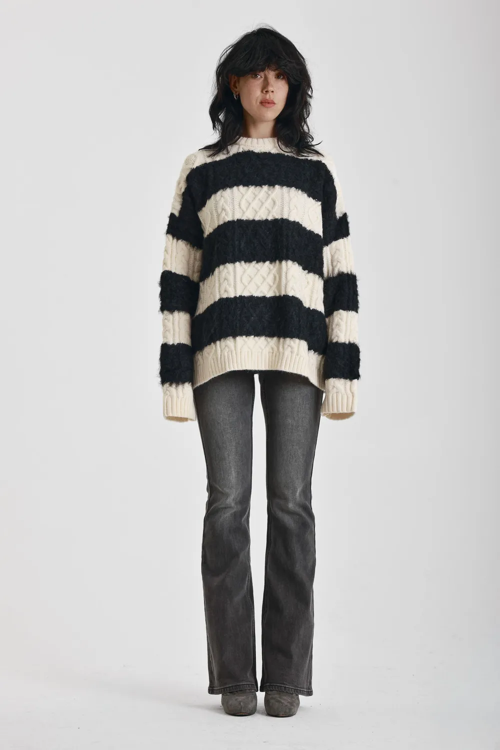 The Ragged Priest Crypt Stripe oversized cable knit jumper stribet