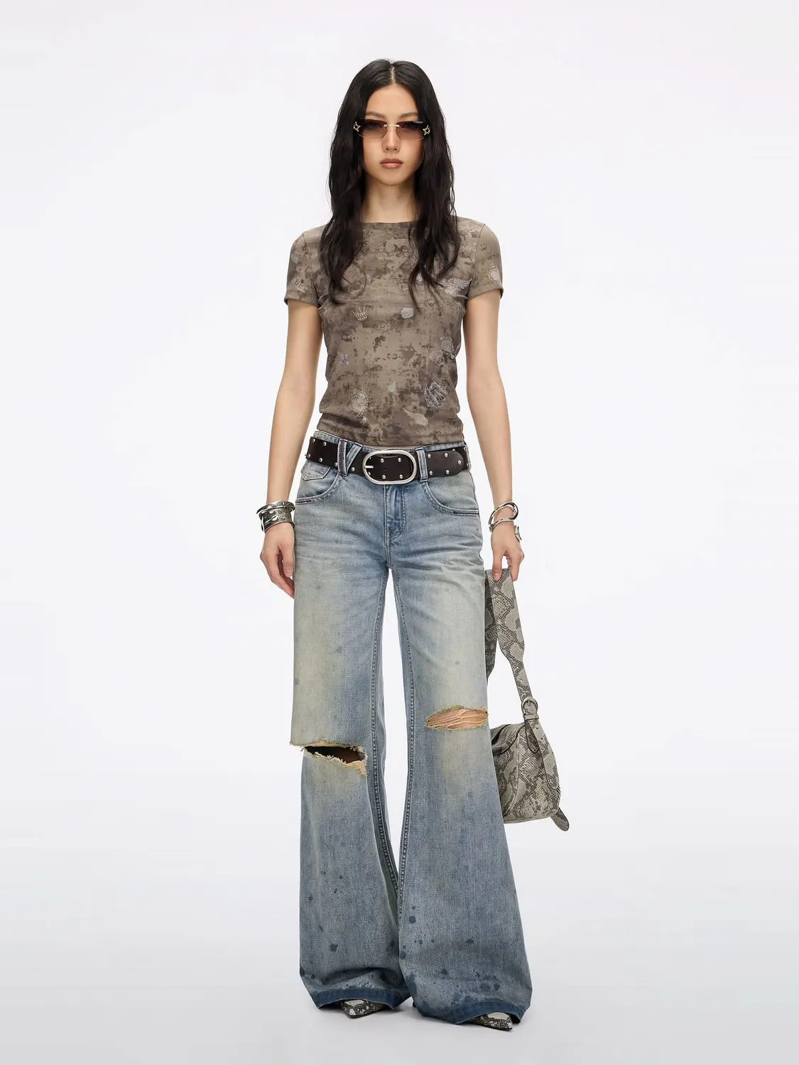 Miss Sixty Rhinestone Graphic t-shirt khaki