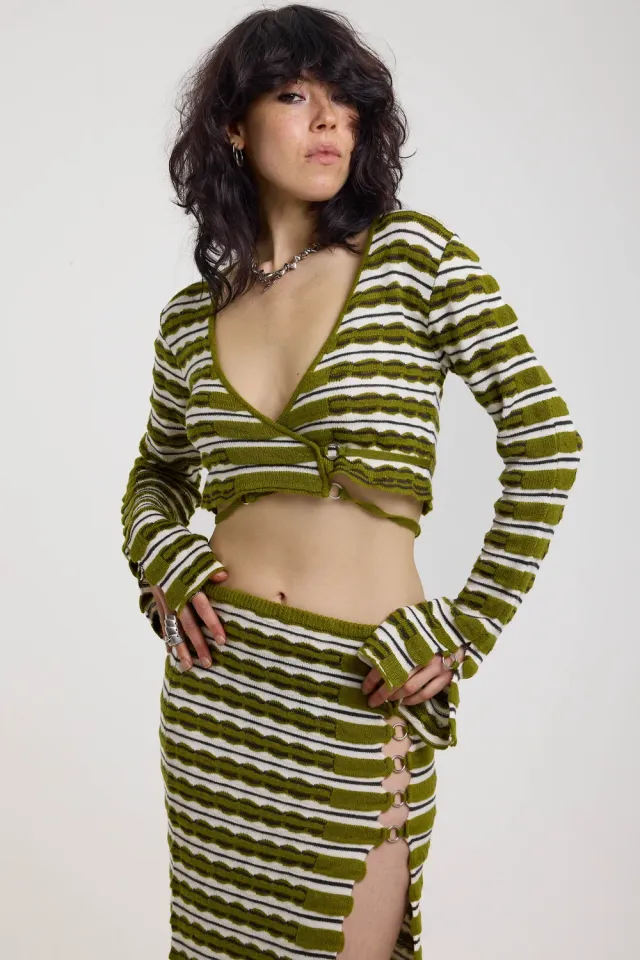 The Ragged Priest Singe Grunge Stripe slå-om top