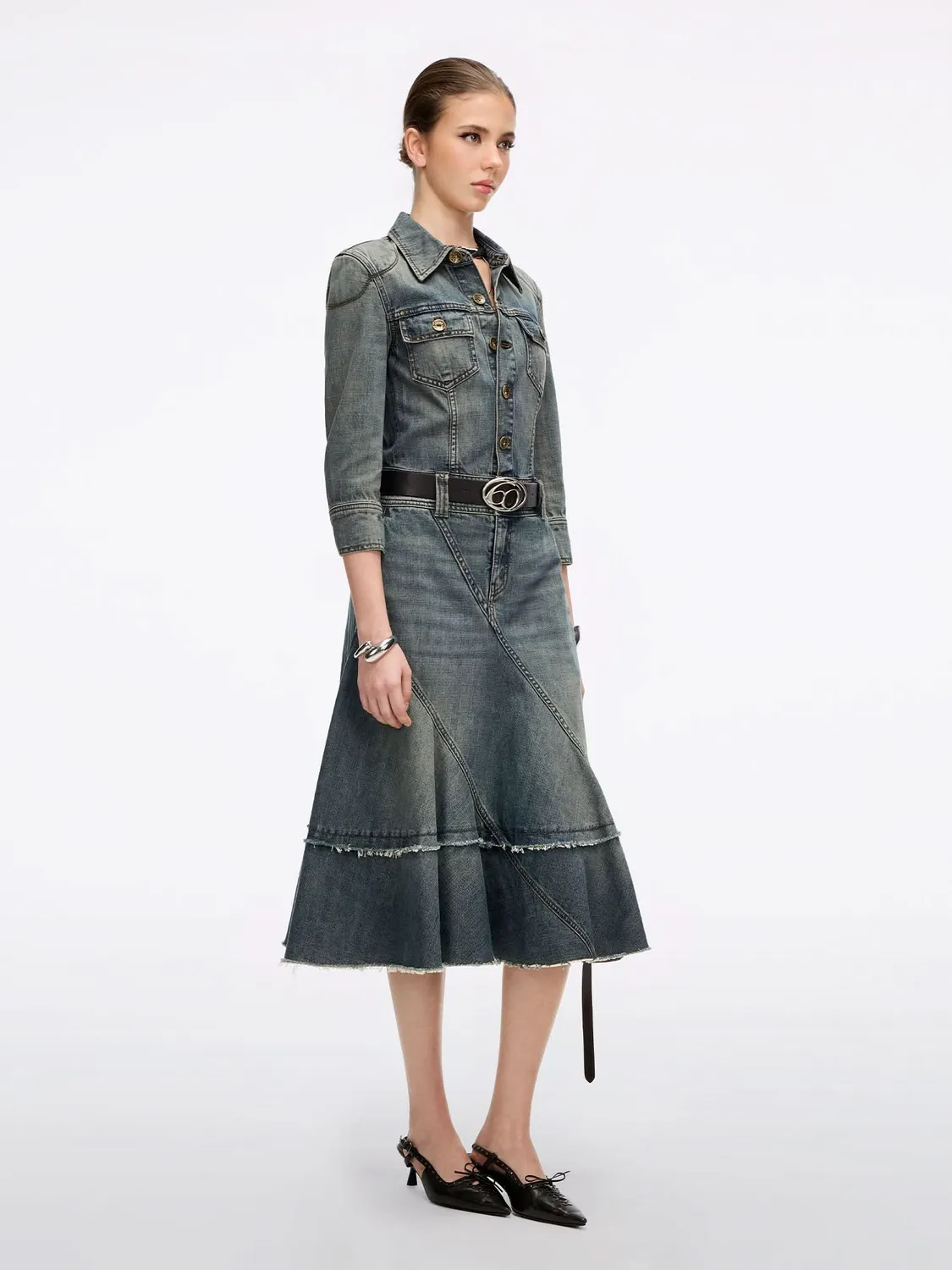 Miss Sixty Distressed Denim Dress denimkjole blå bomuld