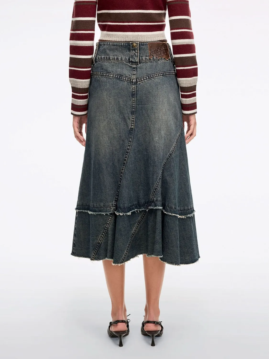 Miss Sixty Patchwork Maxi denimnederdel blå slidt look