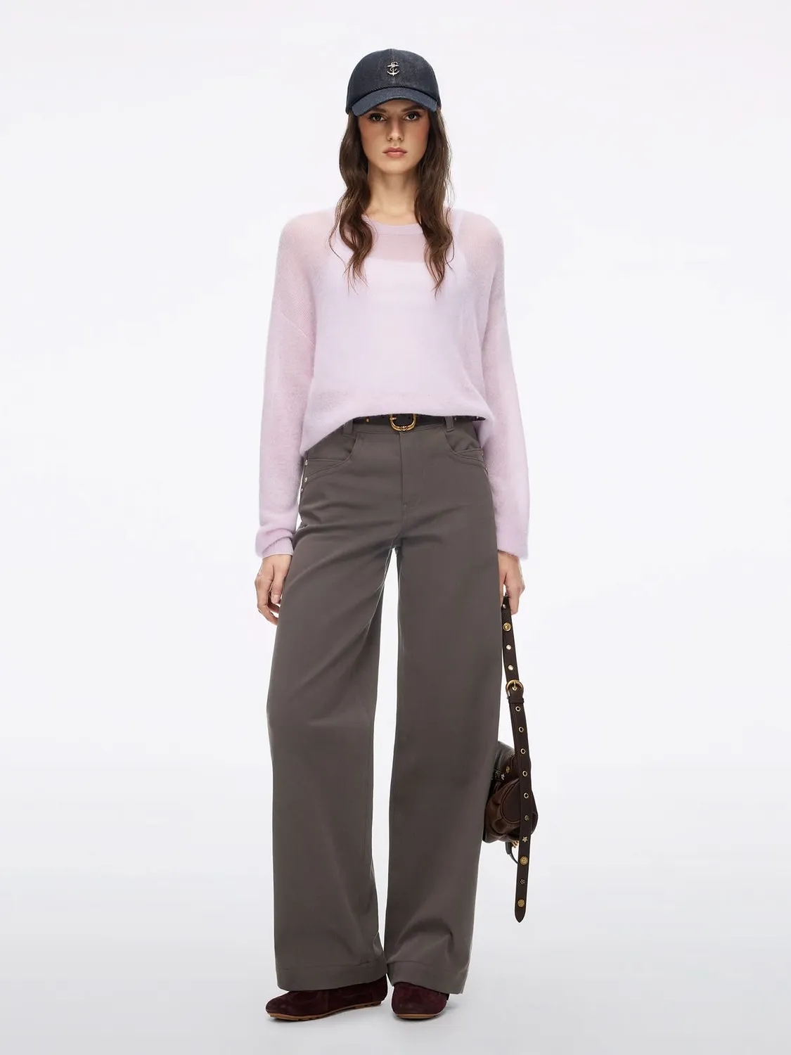 Miss Sixty Belted Wide-Leg bukser brun med nitter