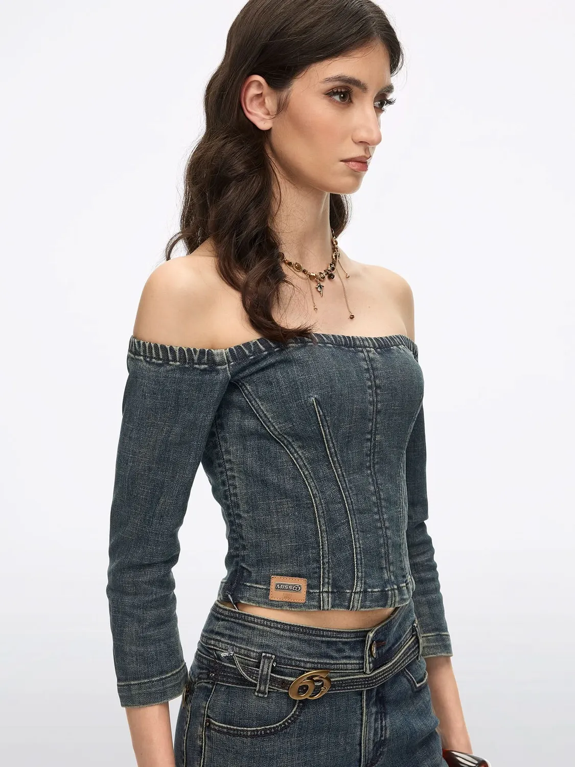 Miss Sixty One-Shoulder denimskjorte mørkeblå