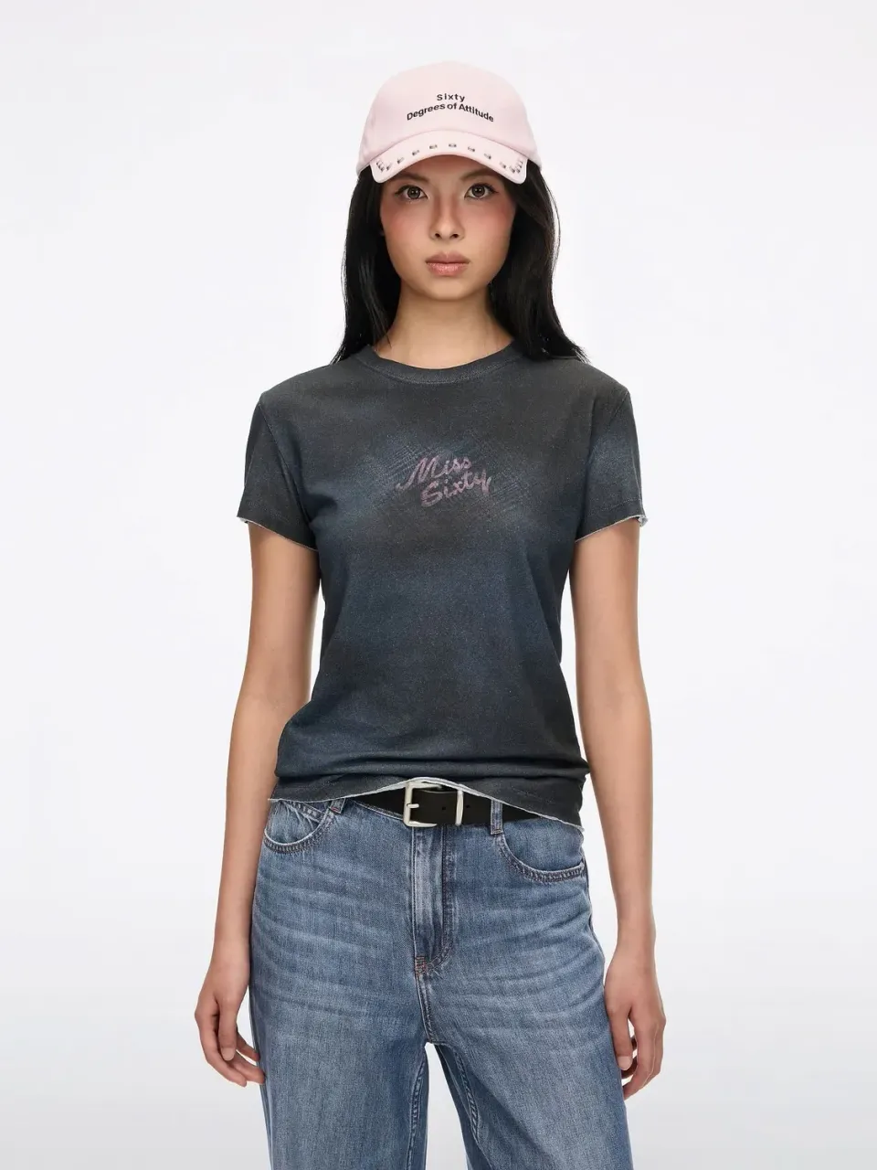 Miss Sixty Distressed Logo T-Shirt beige regular hør