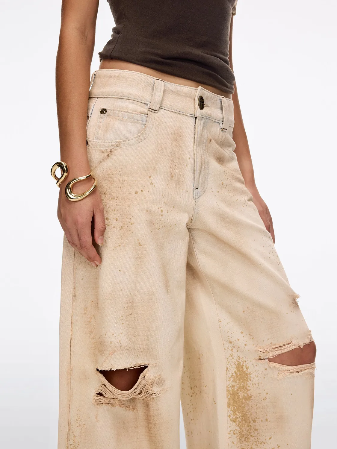 Miss Sixty Espresso straight jeans sand med huller