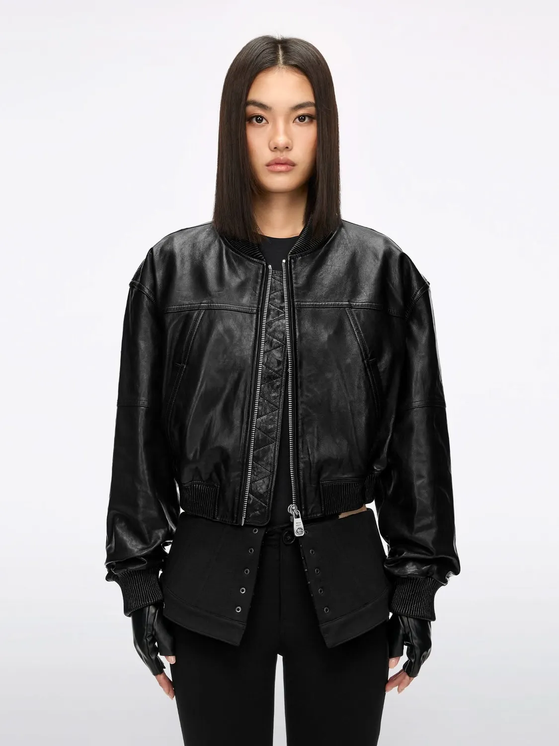 Miss Sixty Genuine Leather Jacket læderjakke vinrød cropped