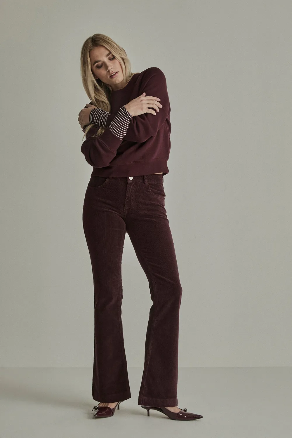 Para Mi Jade fløjlsbukser ivory grey bootcut