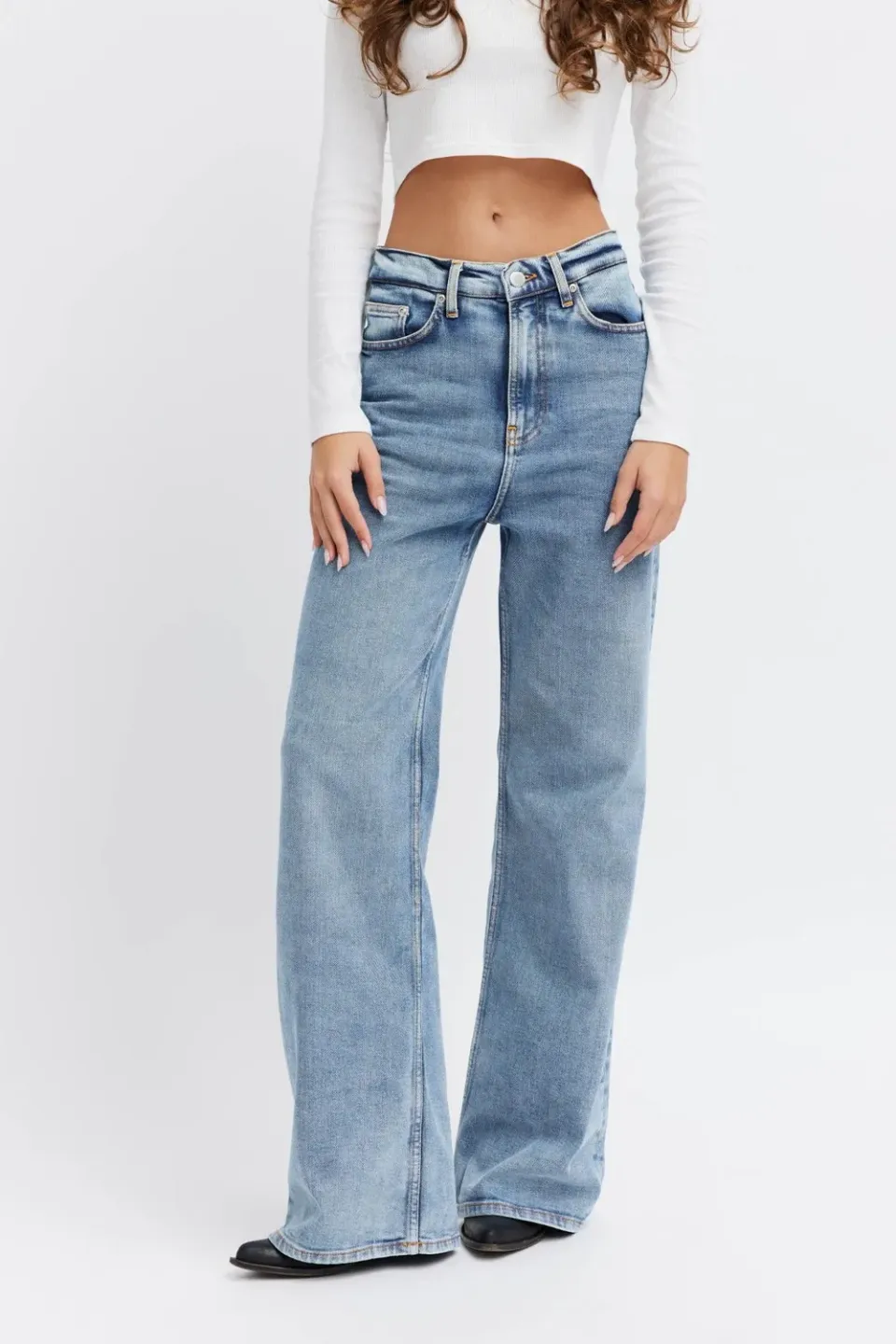 Organsk Wave Bracing Wind jeans lyseblå høj talje