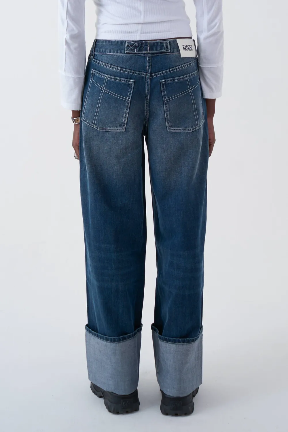 THE RAGGED PRIEST Turn Up Release jeans baggy mellemblå