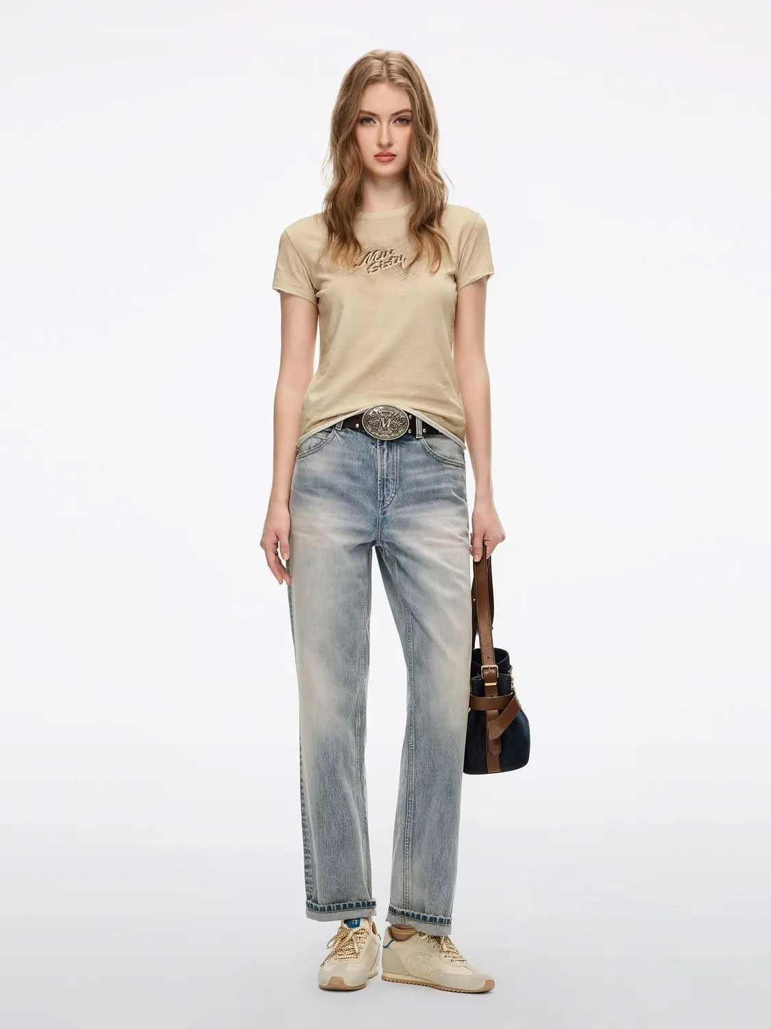 Miss Sixty t-shirt beige hør bomuld regular fit