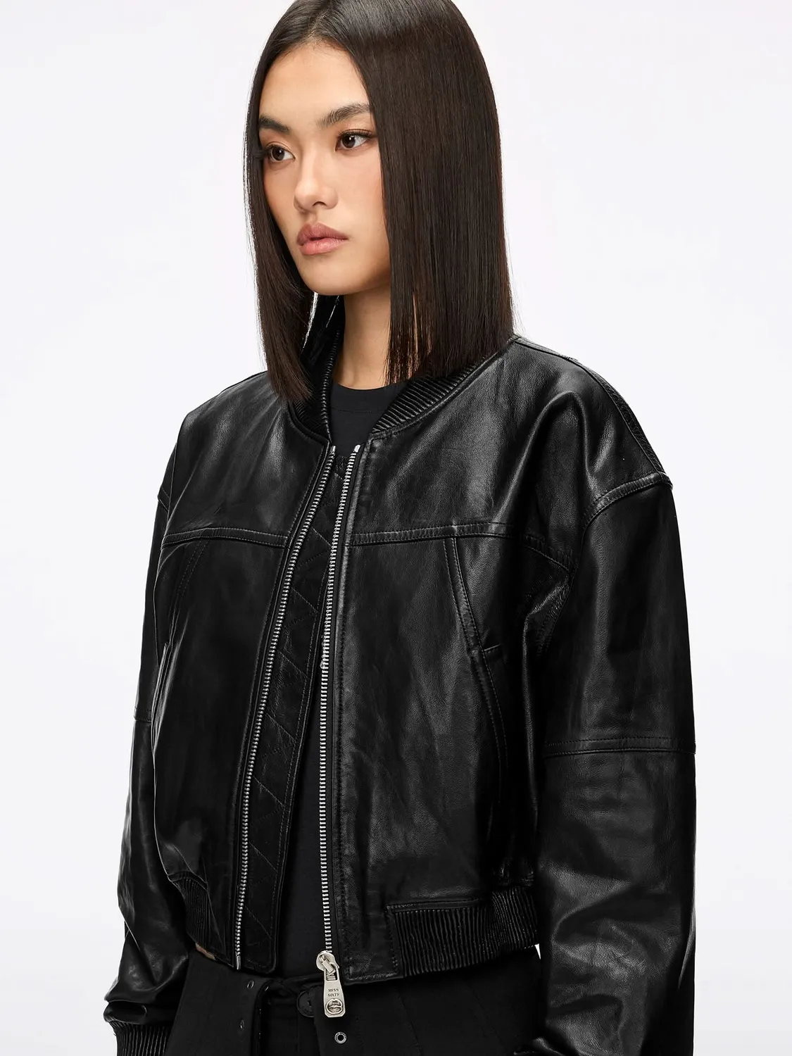 Miss Sixty læderjakke black cropped lammeskind