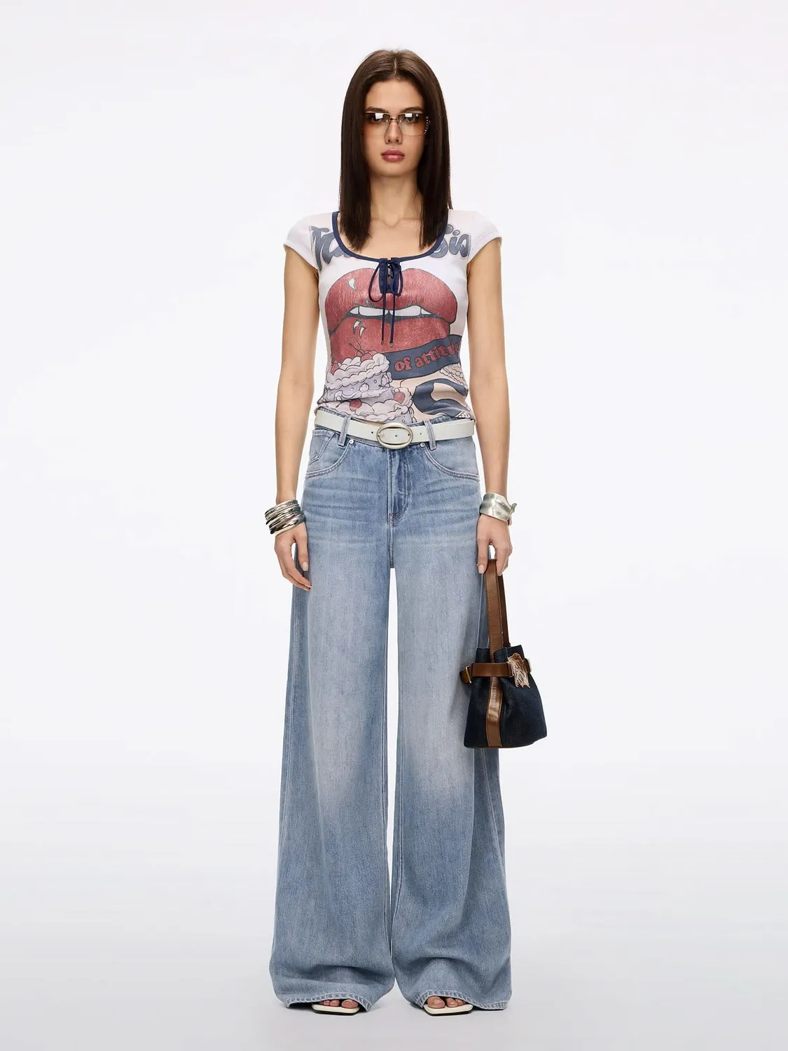 Miss Sixty Jasmine wide leg jeans mellemblå hørblanding