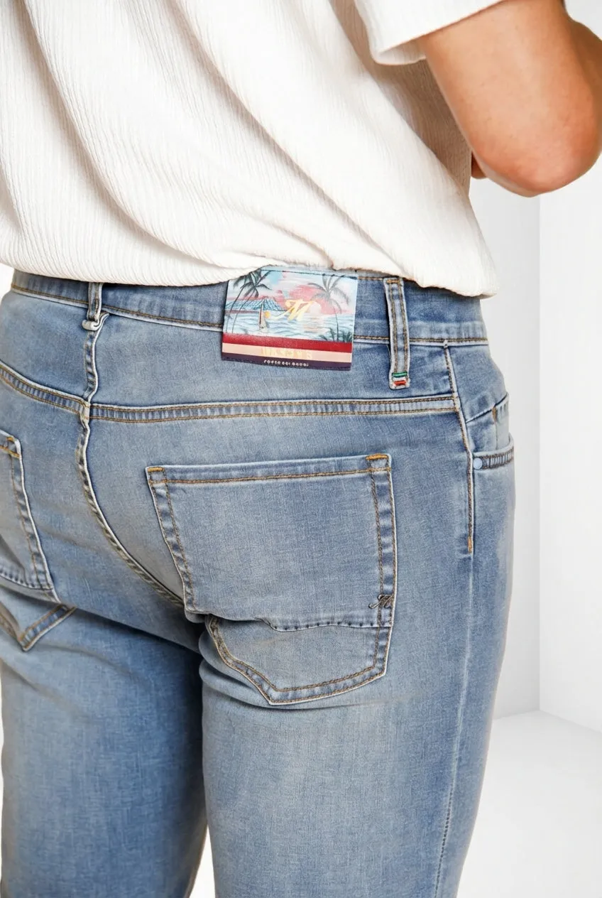 Mason's Harris jeans lyseblå Hawaii-print slim