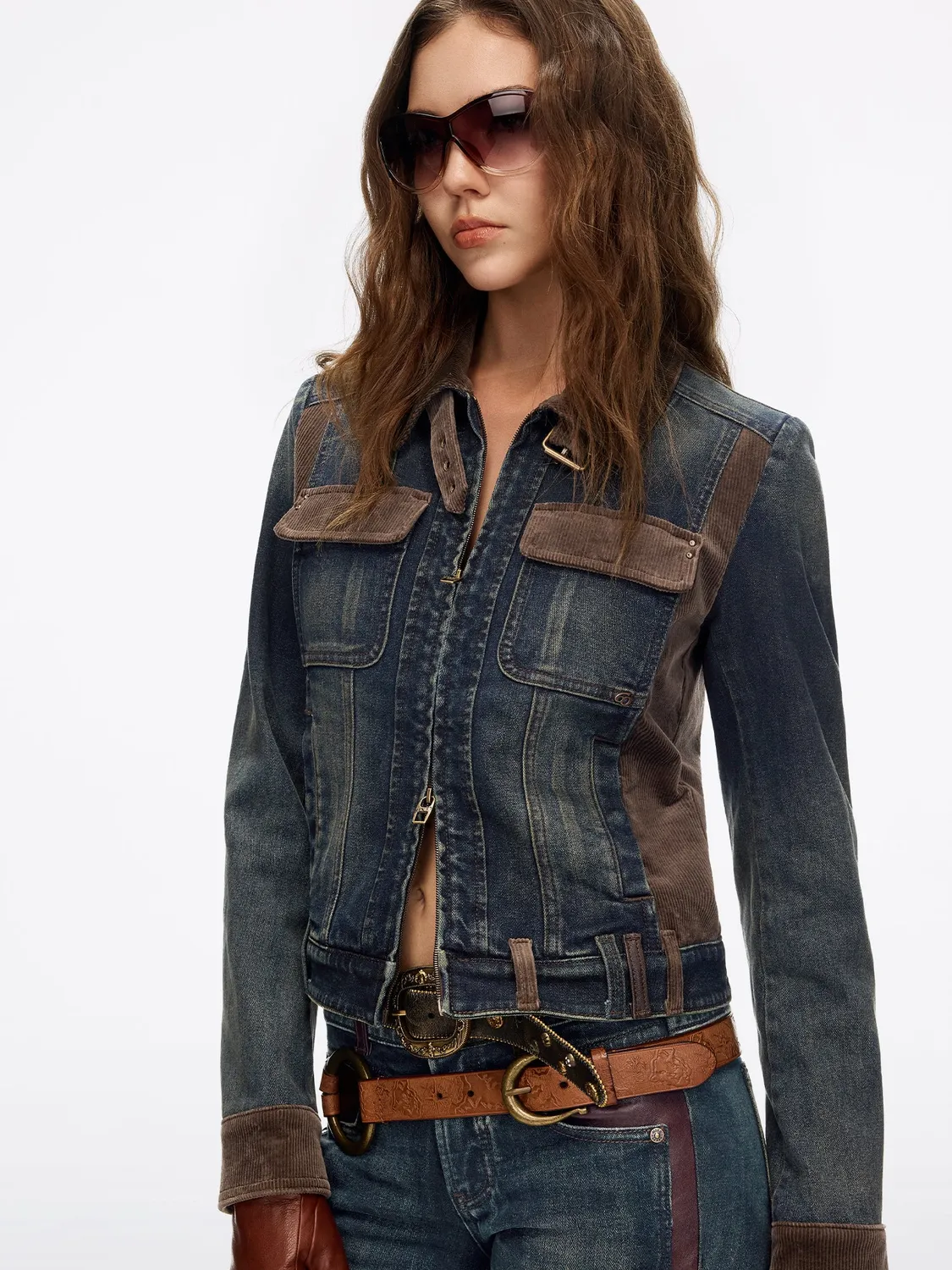 Miss Sixty Panelled denimjakke blå corduroy