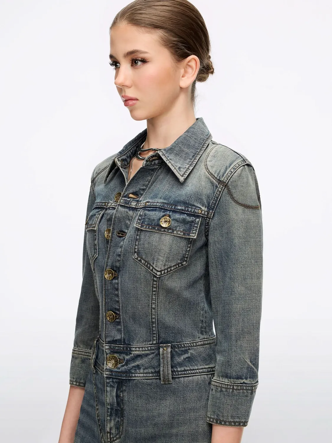 Miss Sixty Distressed Denim Dress denimkjole blå bomuld