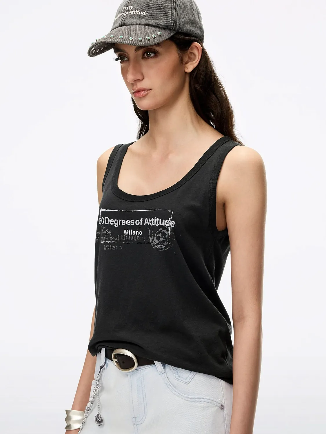 Miss Sixty Printed Sleeveless top hvid U-hals
