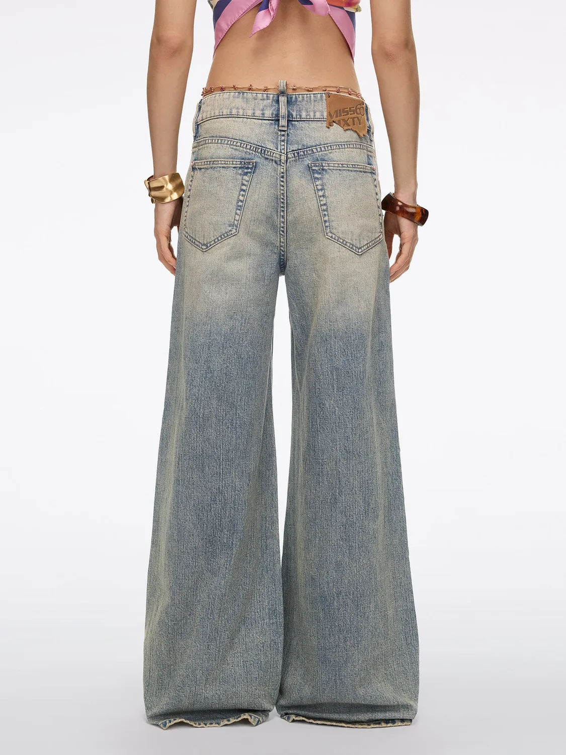 Miss Sixty Chain Detail flare jeans mellemblå lav talje
