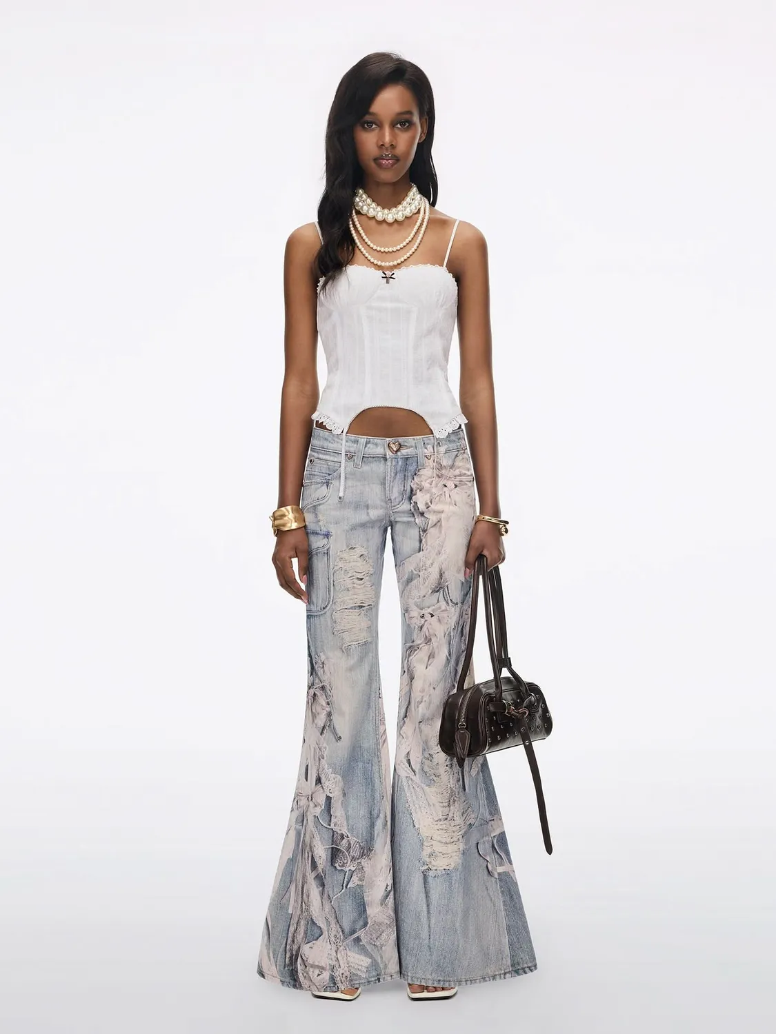 Miss Sixty Black Label flare jeans lyseblå print