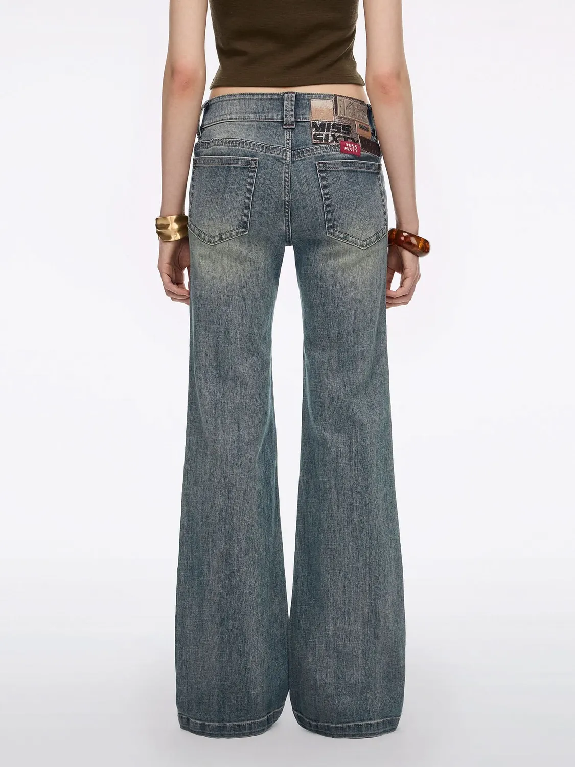 Miss Sixty Multi-Patch Flare jeans blå stretch lapper