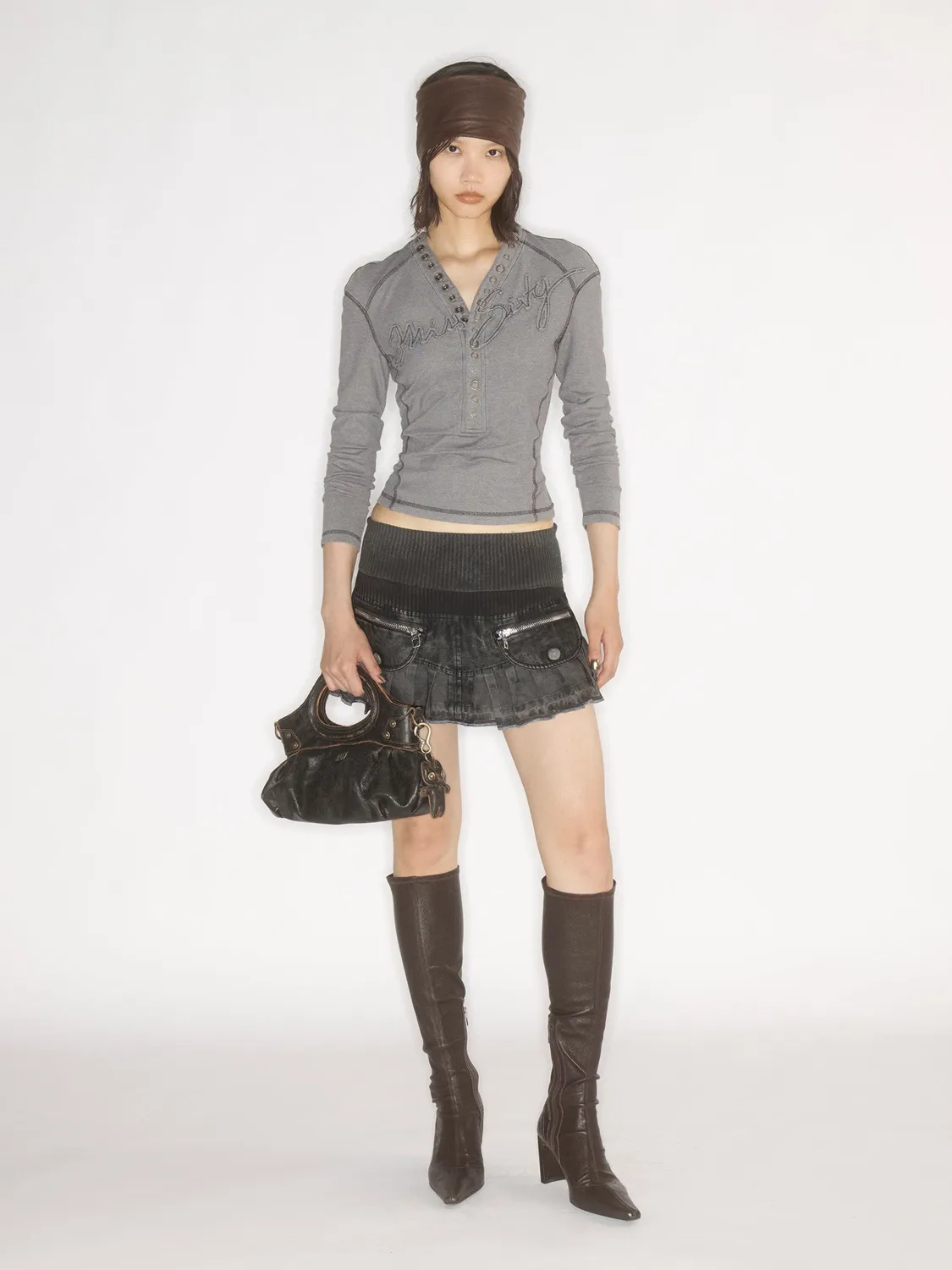 Miss Sixty KNWLS denim nederdel black fog kort