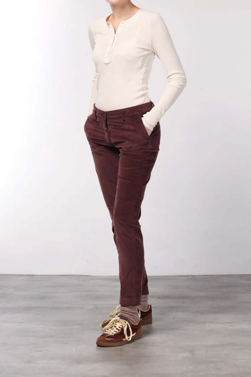 Mason's New York Slim chinobukser bordeaux bredriflet fløjl