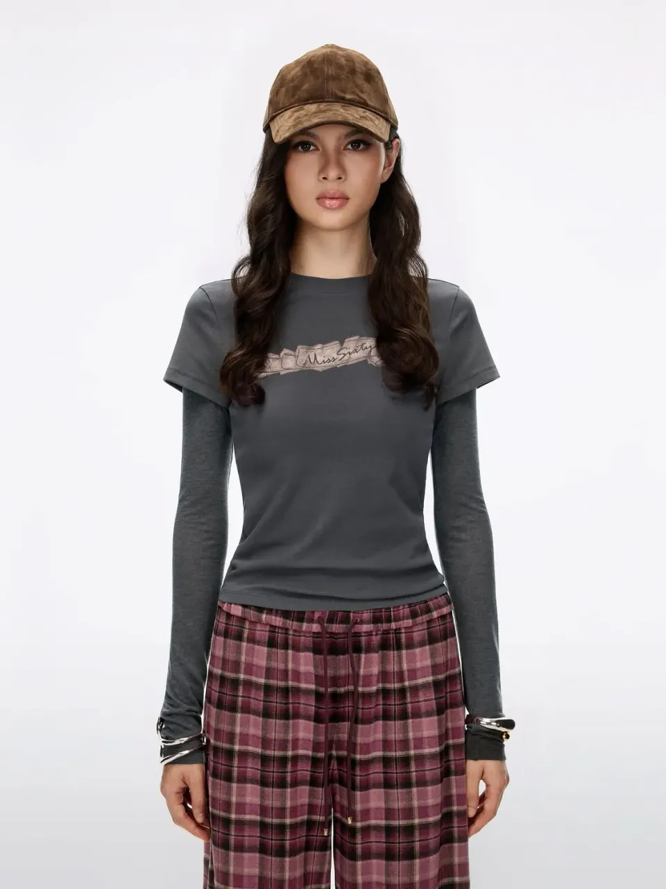 Miss Sixty Layered t-shirt sort kontrastprint