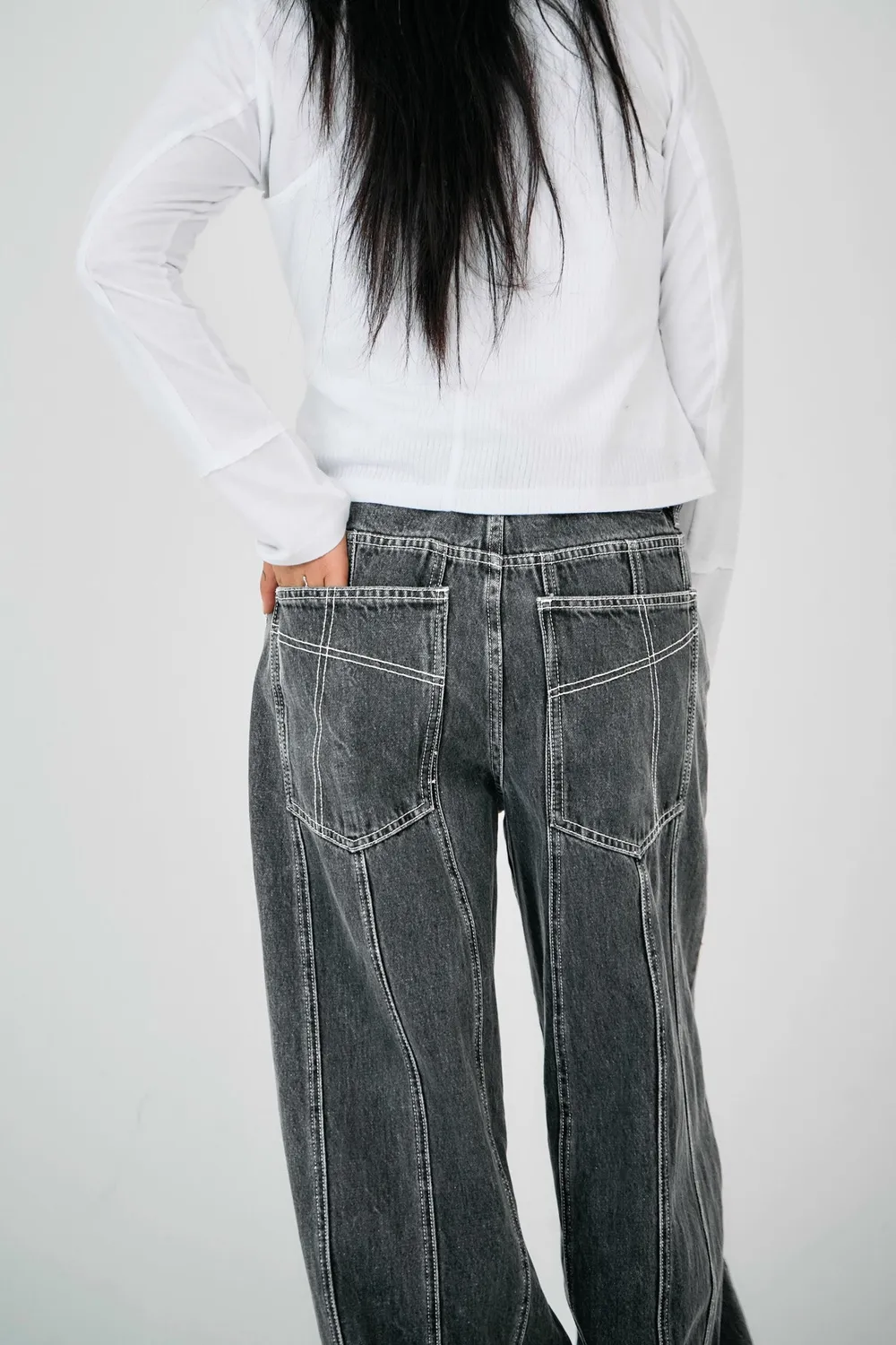 THE RAGGED PRIEST Panel Seam baggy jeans grå rinse