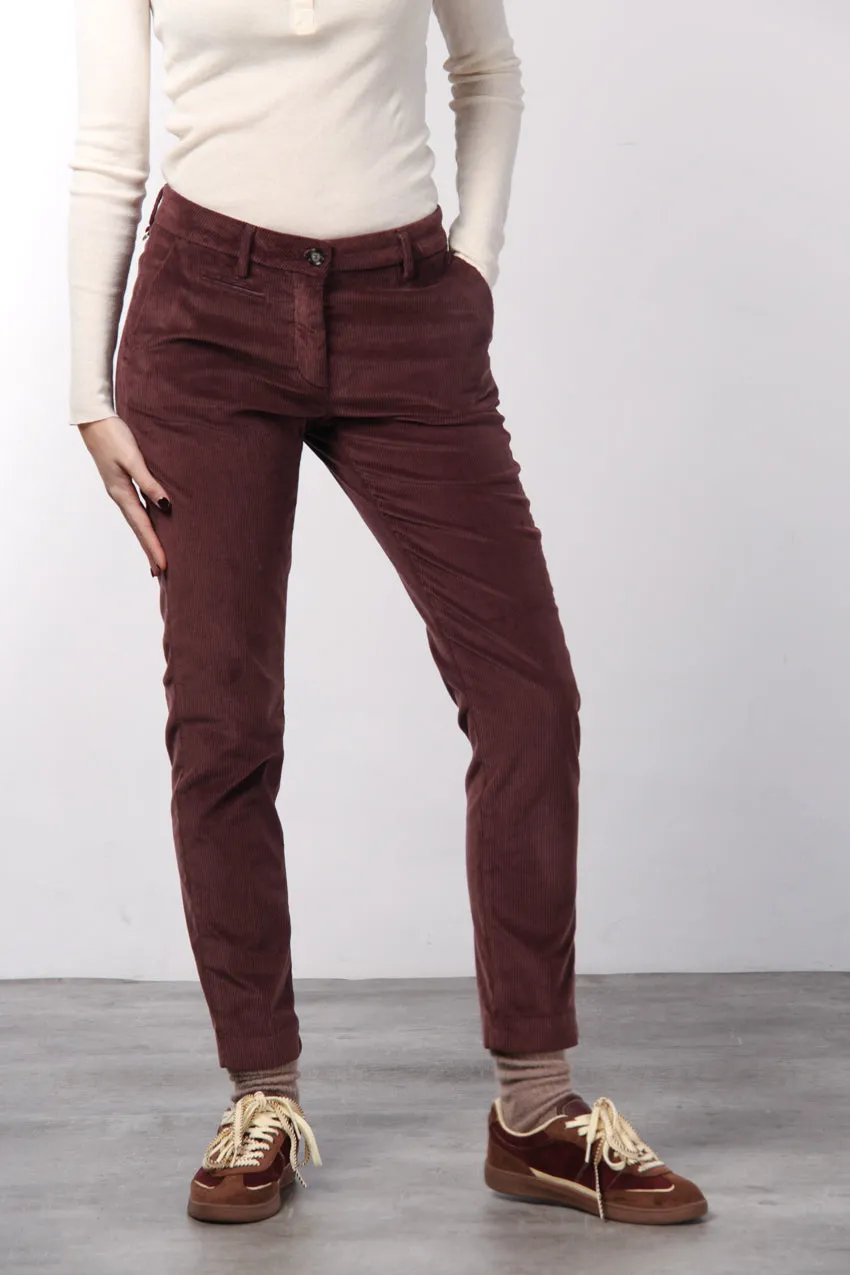 Mason's New York Slim chinobukser bordeaux bredriflet fløjl