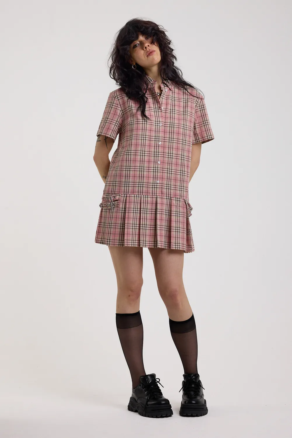 The Ragged Priest Blossom minikjole tartan lyserød