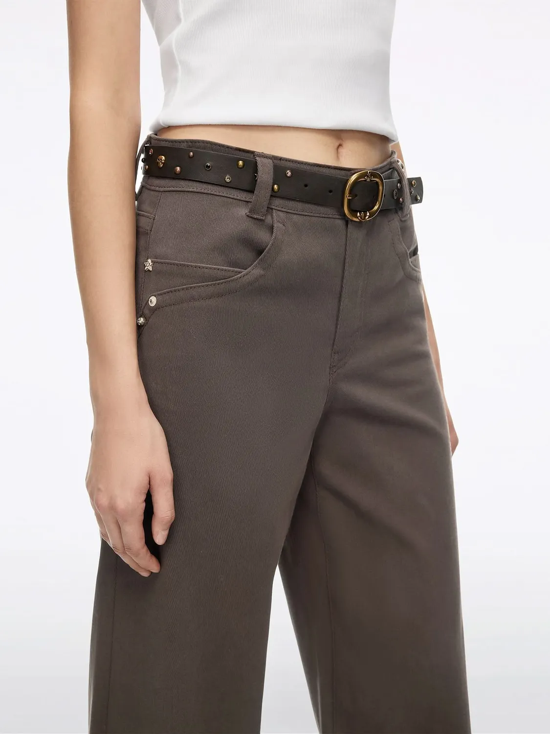 Miss Sixty Belted Wide-Leg bukser brun med nitter