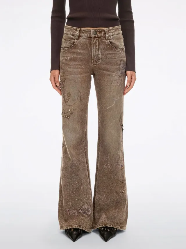 Miss Sixty Printed Studded Flared Jeans brun 32"