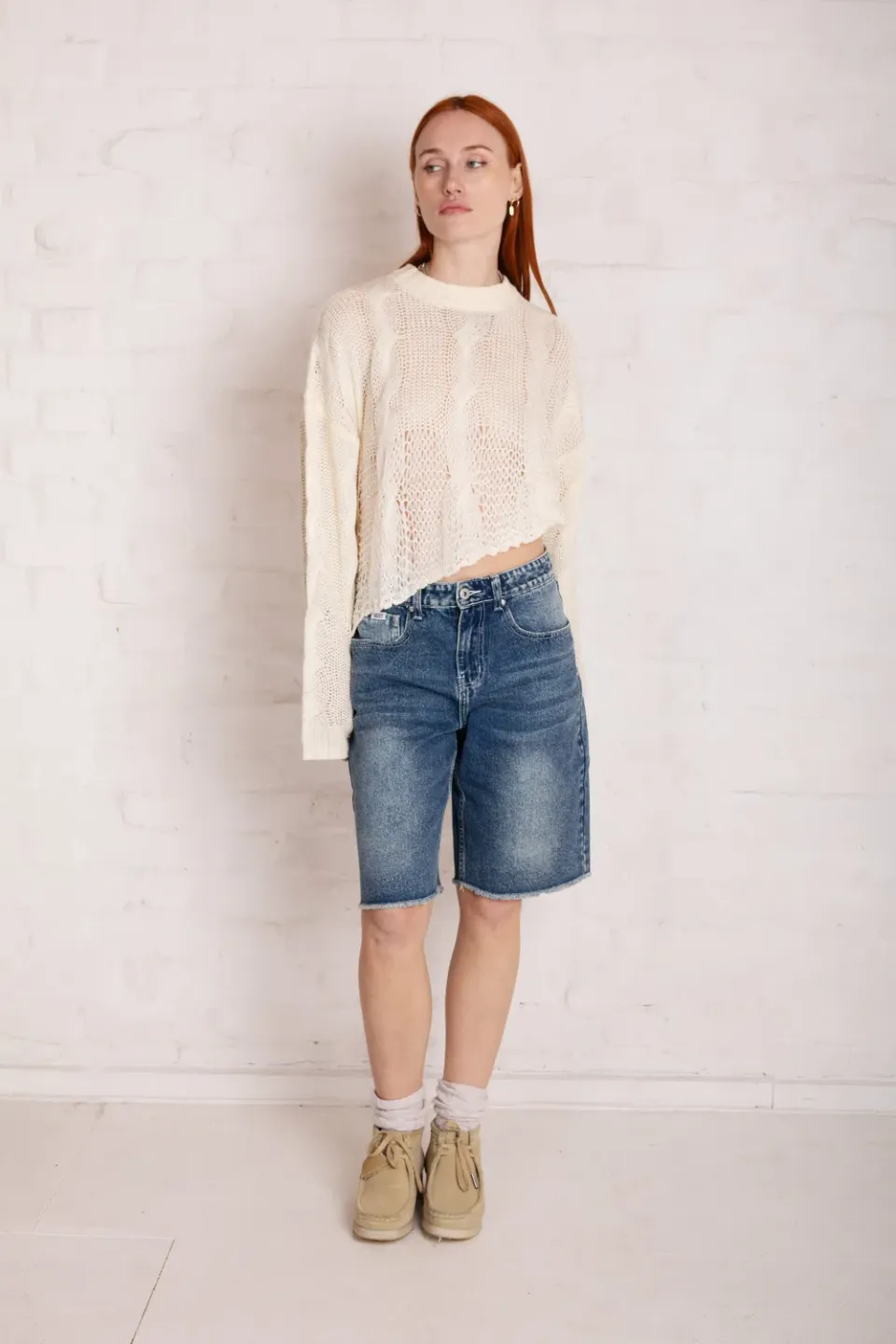 The Ragged Priest Vintage Washed Blue jorts blå uden stretch