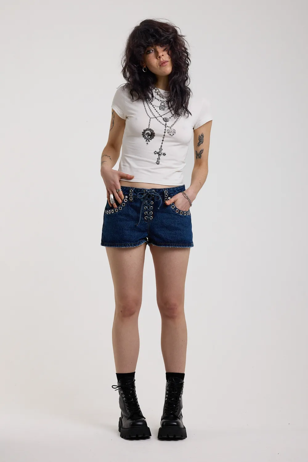 THE RAGGED PRIEST Solstice denimshorts rinse snøre