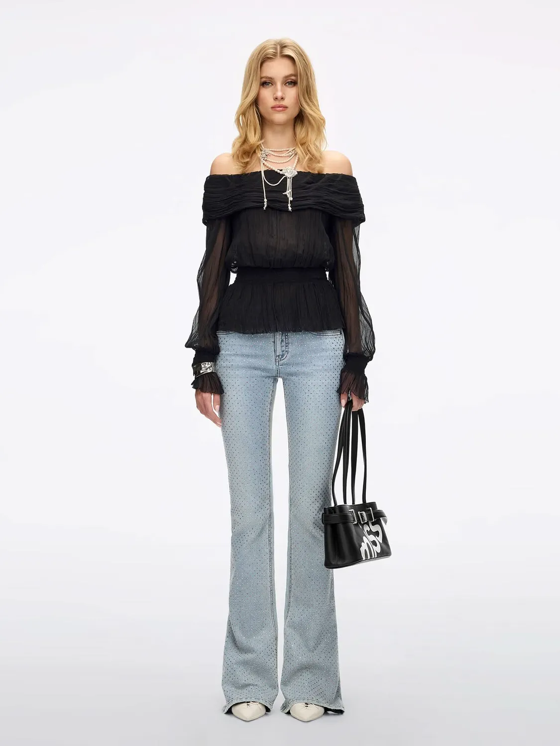 Miss Sixty Off-Shoulder silkeskjorte sort 100% silke