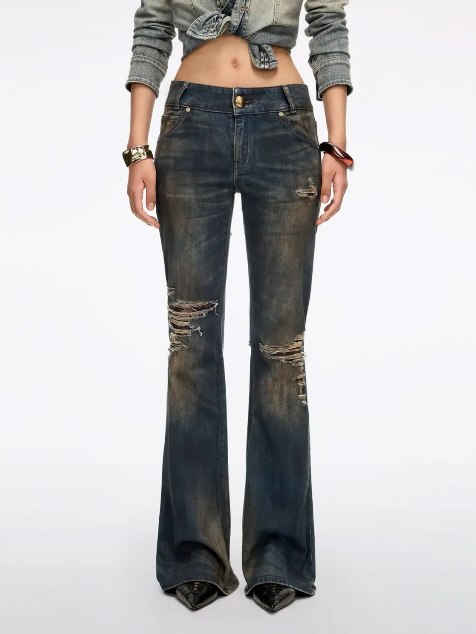 Miss Sixty Distressed Flare jeans mørkeblå med blonde