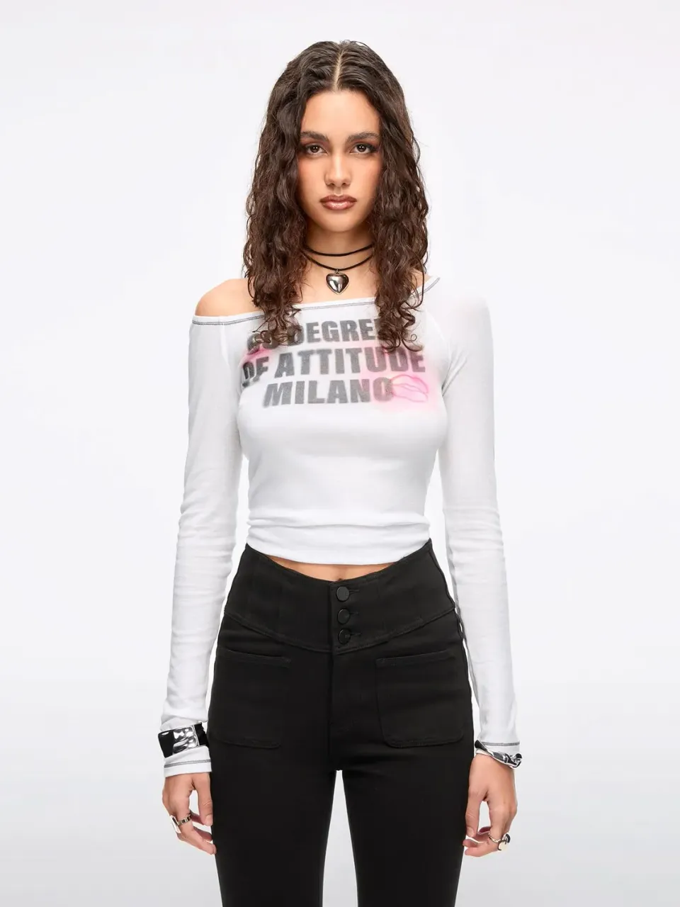 Miss Sixty Kiss Me 6M2SJ39400 t-shirt hvid cropped slim-fit